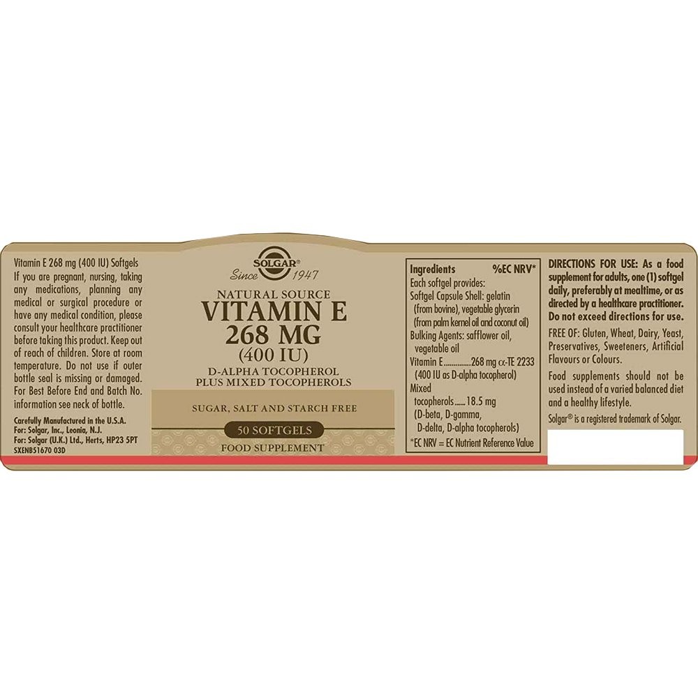 SOLGAR - Vitamin E 268mg (400IU) - 50softgels