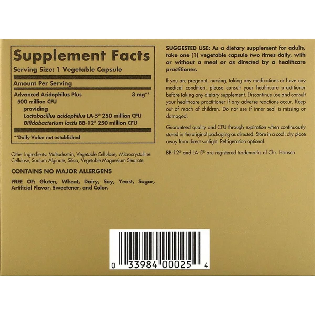 SOLGAR - Advanced Acidophilus Plus - 120caps (2x60caps)