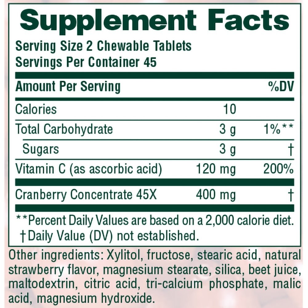NATURES PLUS - ULTRA Chewable Cranberry with Vit C 200mg - 90berries