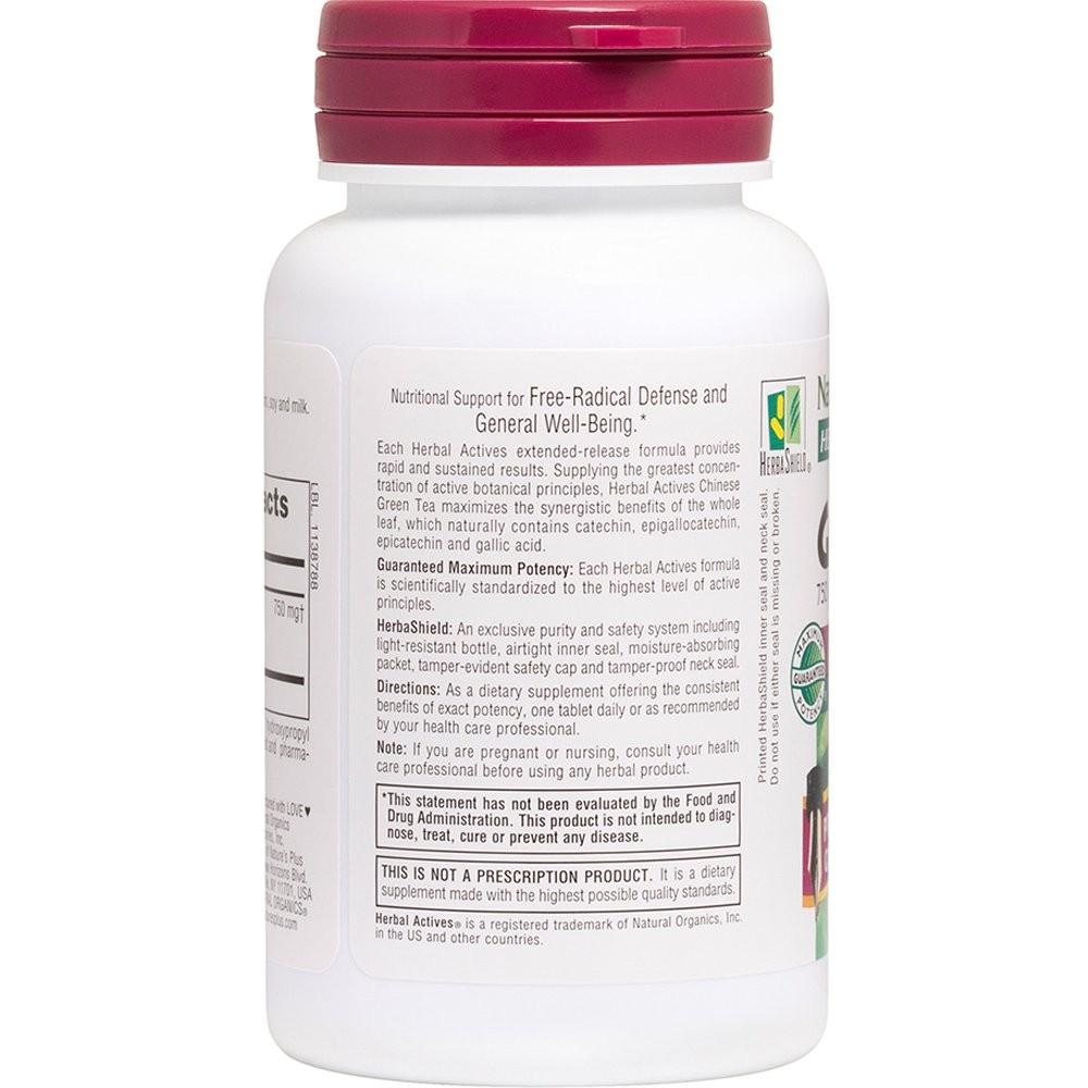 NATURES PLUS - HERBAL ACTIVES Chinese Green Tea Extended Release 750mg - 30tabs