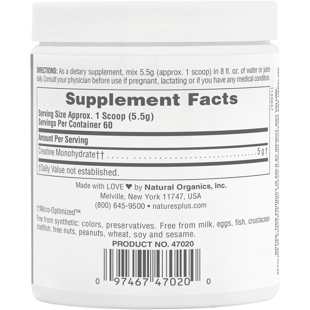 NATURES PLUS - Creatine Monohydrate Powder Ενίσχυση Μυϊκής Δύναμης & Αντοχής, Ενέργεια & Πνευματική Διαύγεια - 330gr