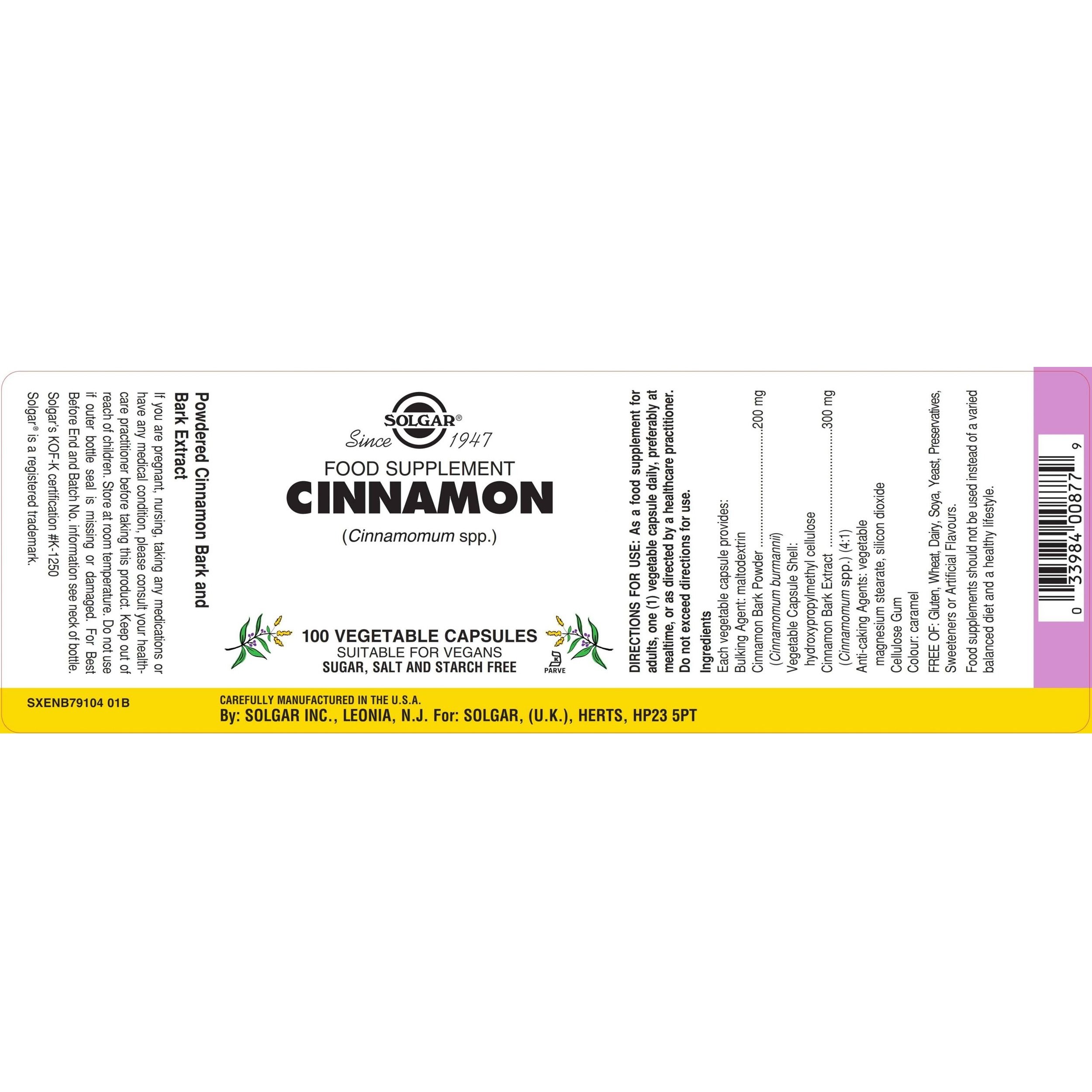 SOLGAR - Cinnamon - 100caps