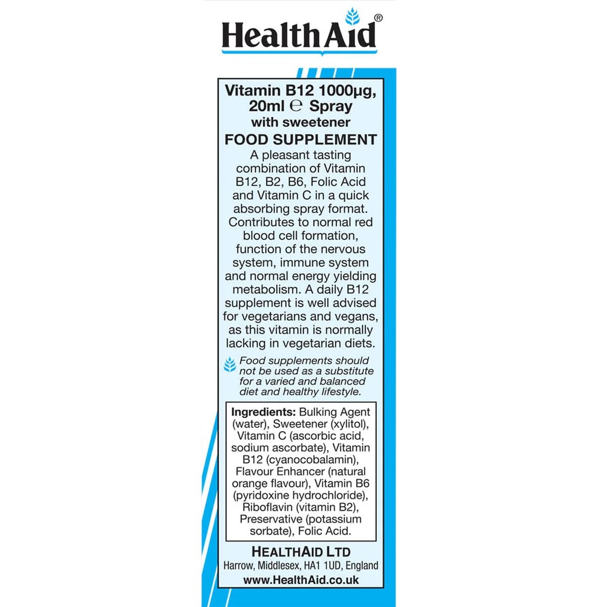 HEALTH AID - Vitamin B12 1000μg (oral spray) - 20ml