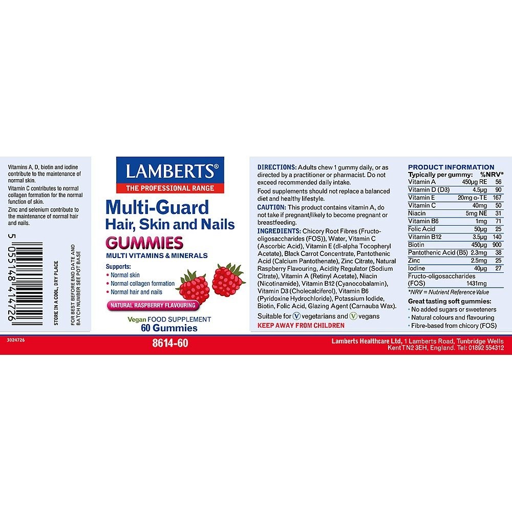 LAMBERTS - Multi Guard Hair, Skin and Nails με γεύση σμέουρο - 60gummies