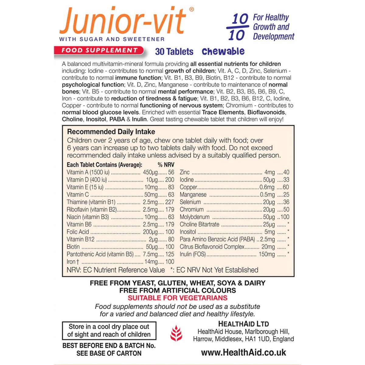 HEALTH AID - Junior-Vit - 30chew.tabs