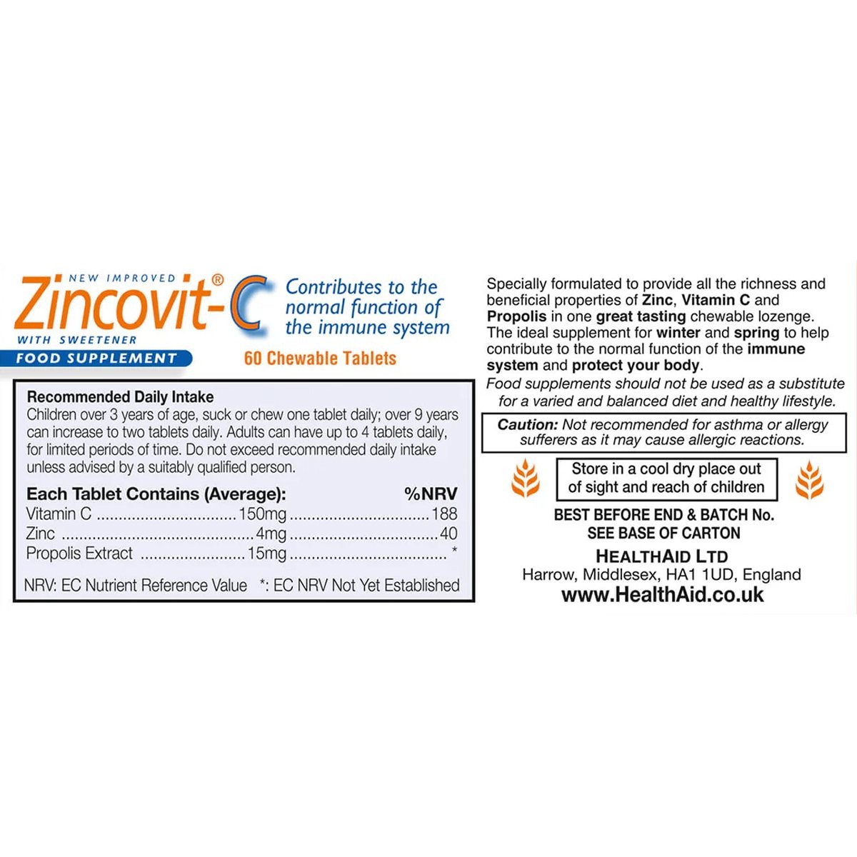 HEALTH AID - Zincovit-C - 60tabs