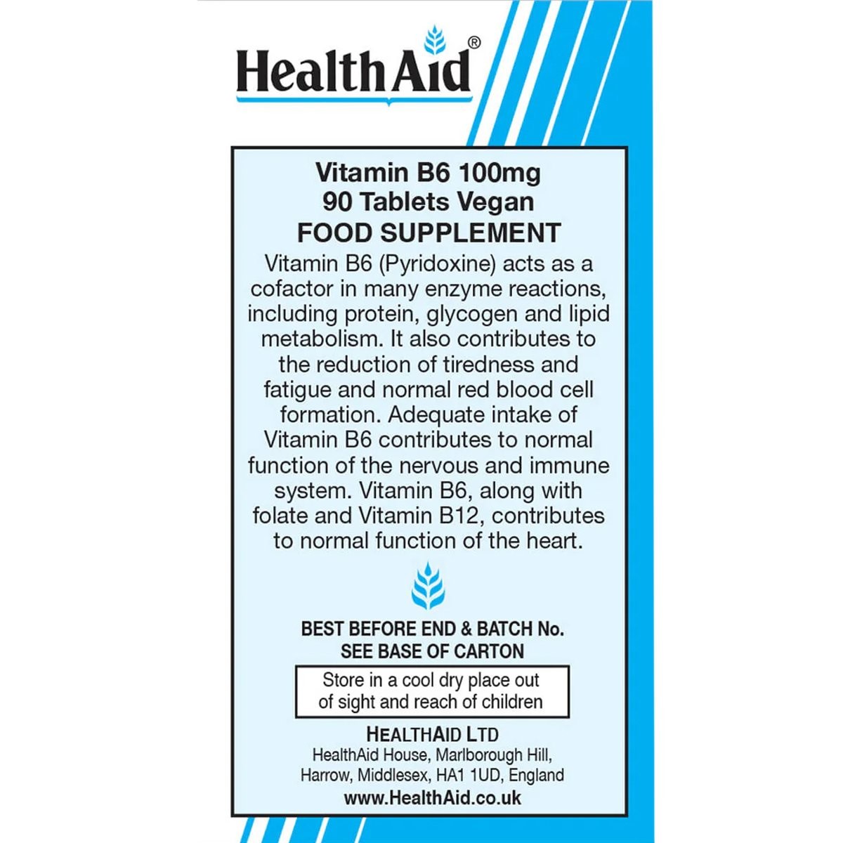 HEALTH AID - Vitamin B6 100mg - 90tabs