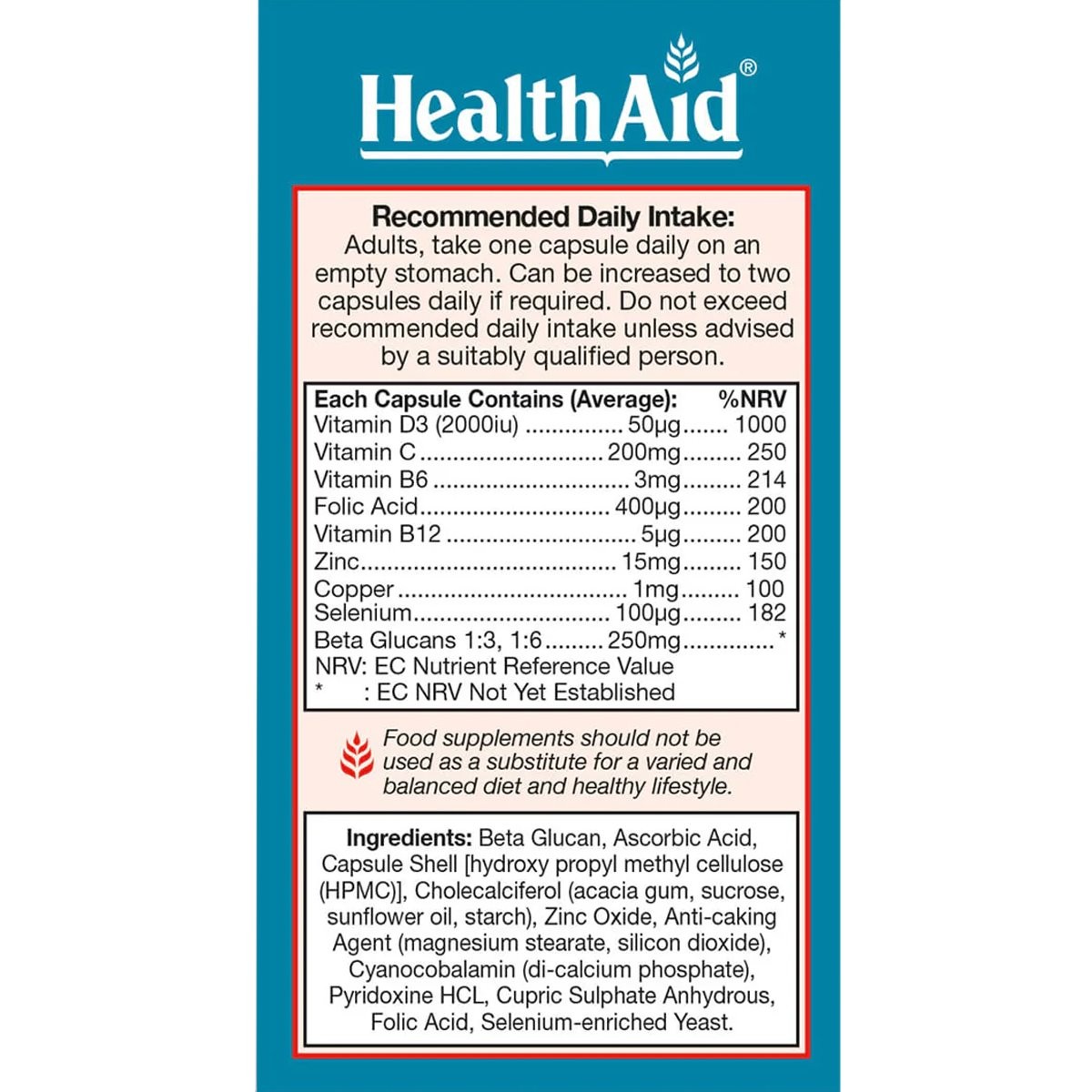 HEALTH AID - Beta Glucan Complex - 30 caps