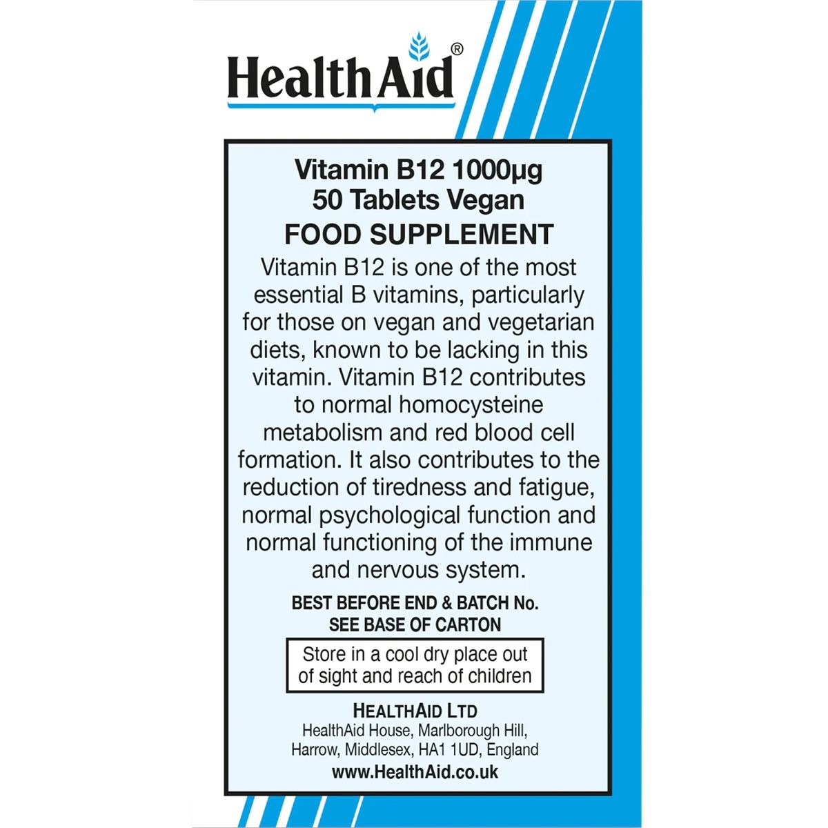 HEALTH AID - VEGAN Vitamin B12 1000μg - 50tabs
