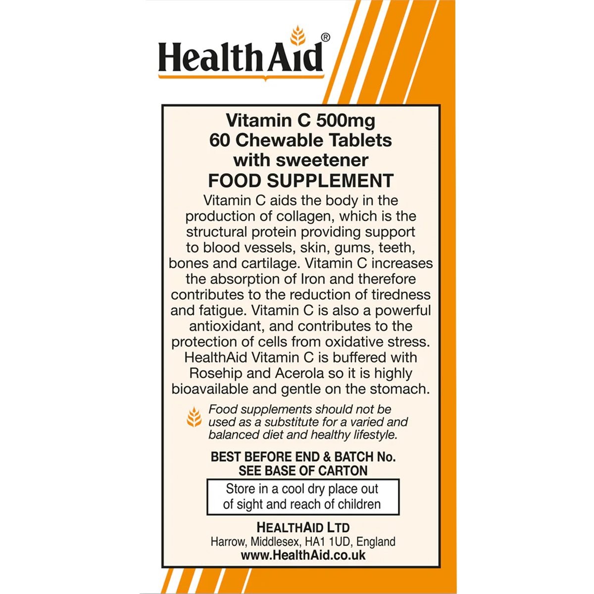HEALTH AID - Vitamin C 500mg - 60chew.tabs