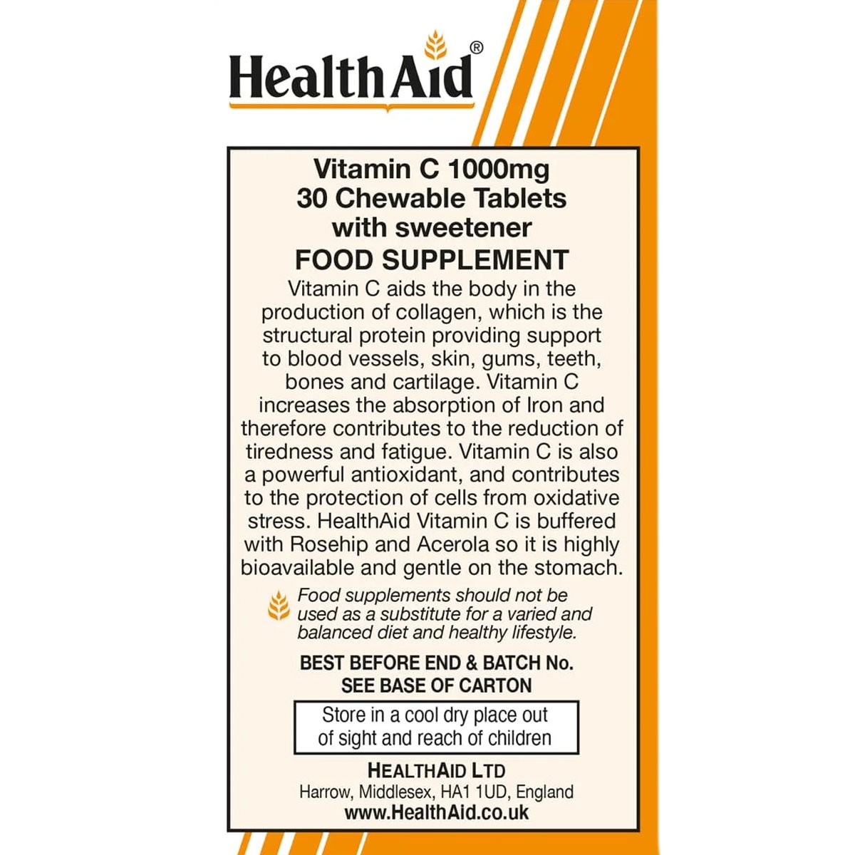 HEALTH AID - Vitamin C 1000mg - 30chew.tabs