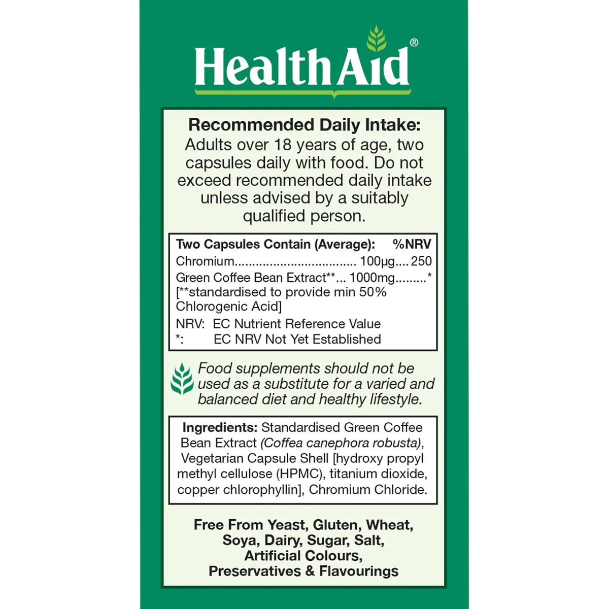 HEALTH AID - Green Coffee Bean Extract - 60caps