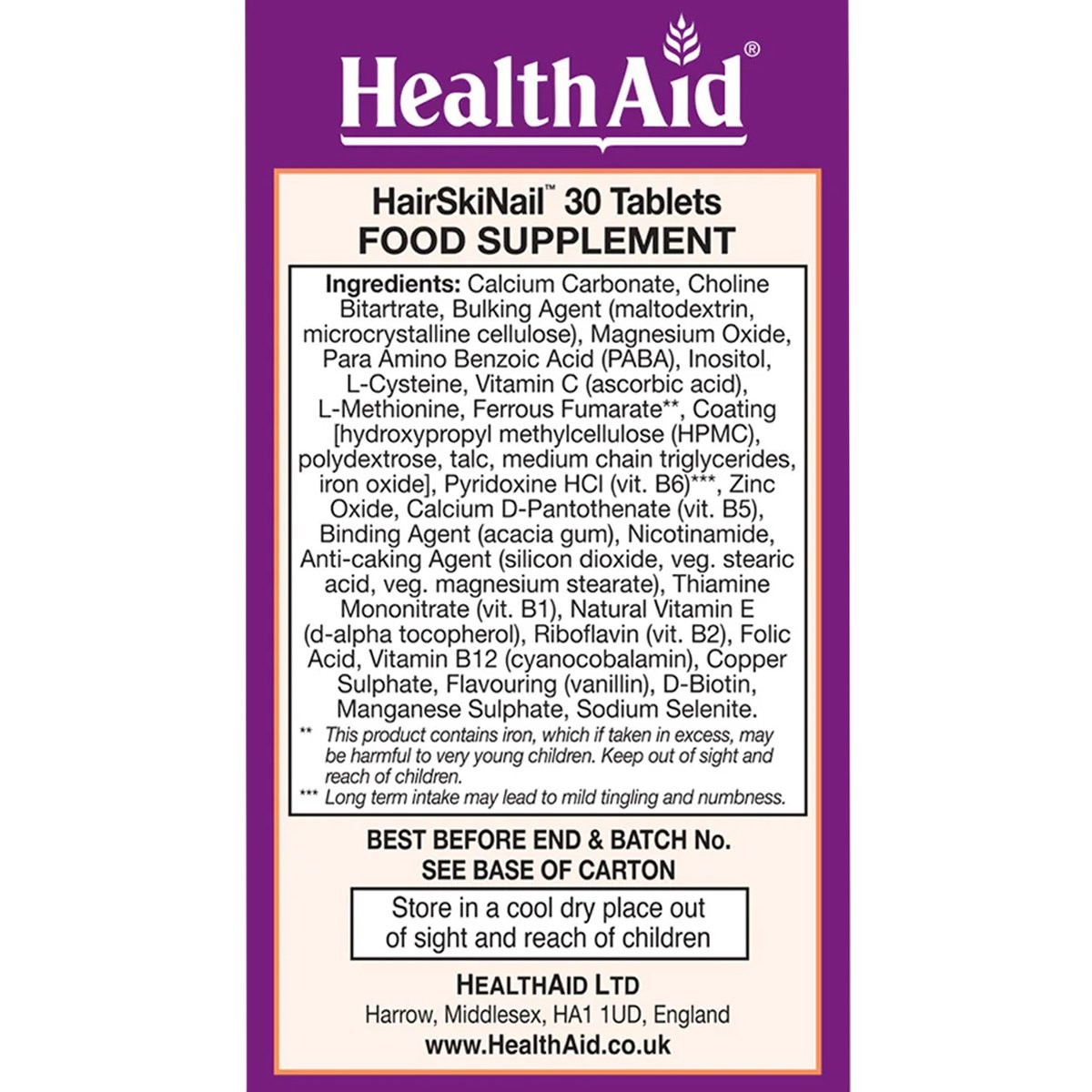 HEALTH AID - Hair, Skin & Nails - 30tabs