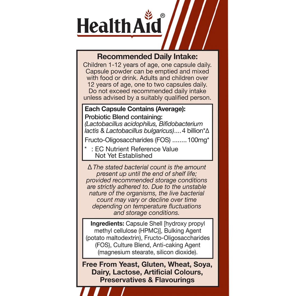 HEALTH AID - Acidophilus Plus 4 Billion with FOS - 60caps