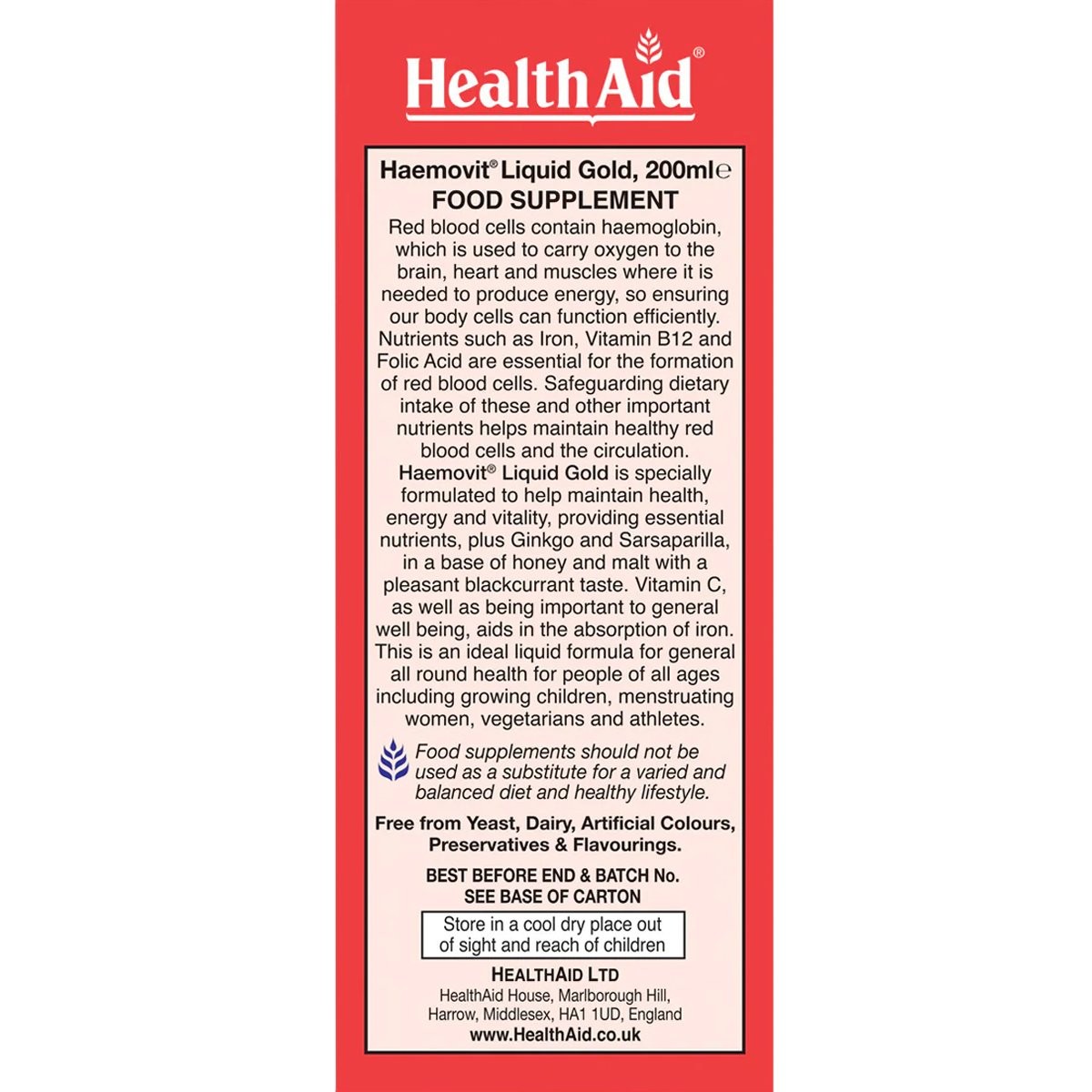 HEALTH AID - Haemovit Liquid Gold - 200ml