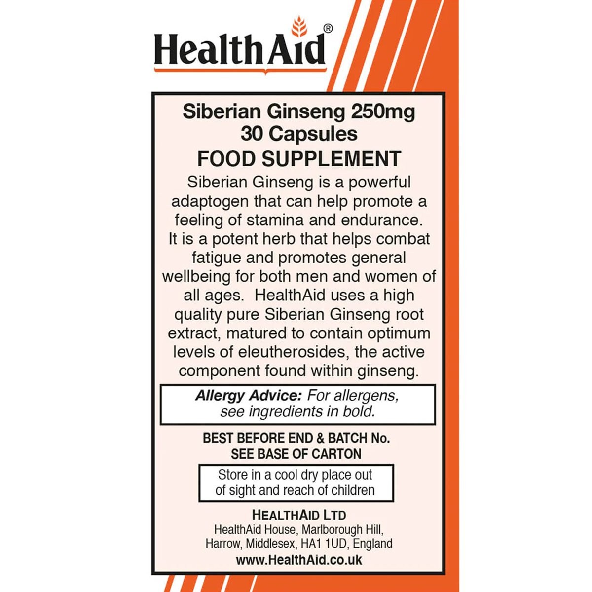 HEALTH AID - Siberian Ginseng 250mg - 30caps