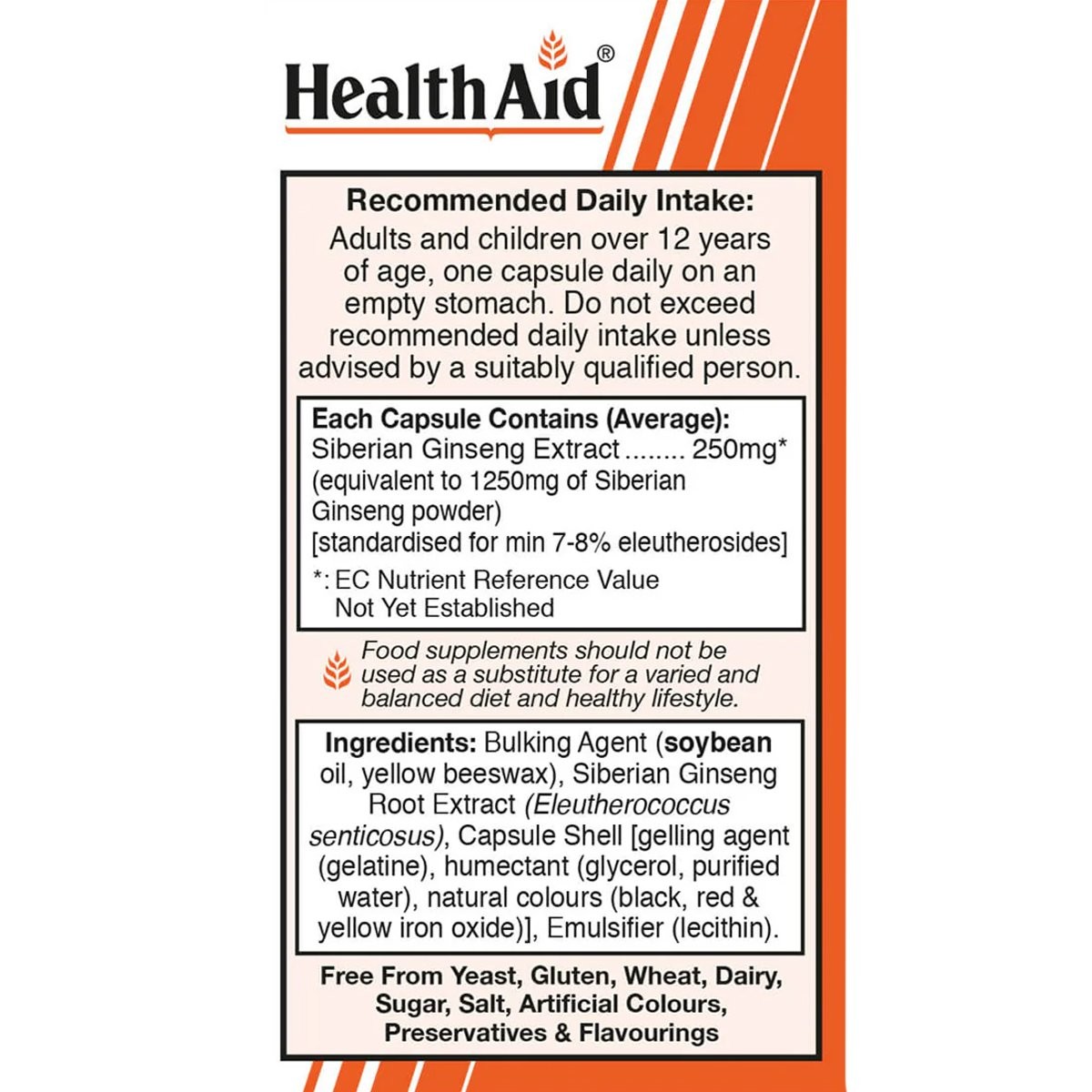 HEALTH AID - Siberian Ginseng 250mg - 30caps