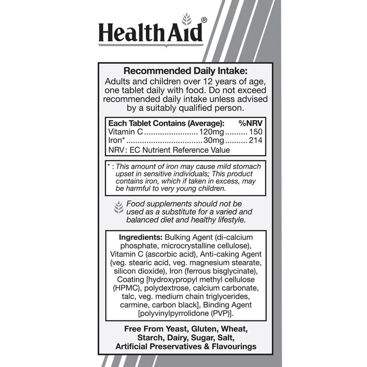 HEALTH AID - Iron Bisglycinate with Vitamin C - 30tabs