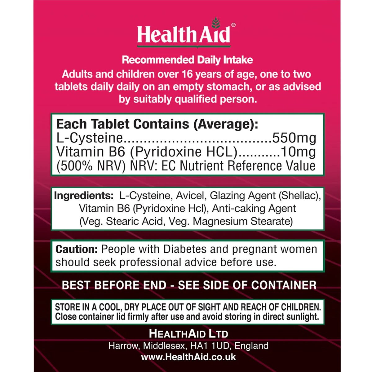 HEALTH AID - L-Cysteine with Vitamin B6 550mg - 30tabs