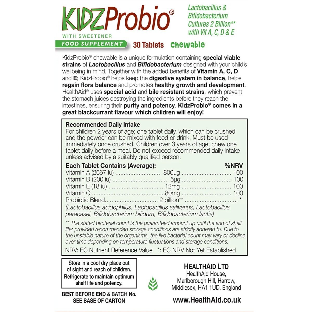 HEALTH AID - KIDZProbio - 30chew.tabs
