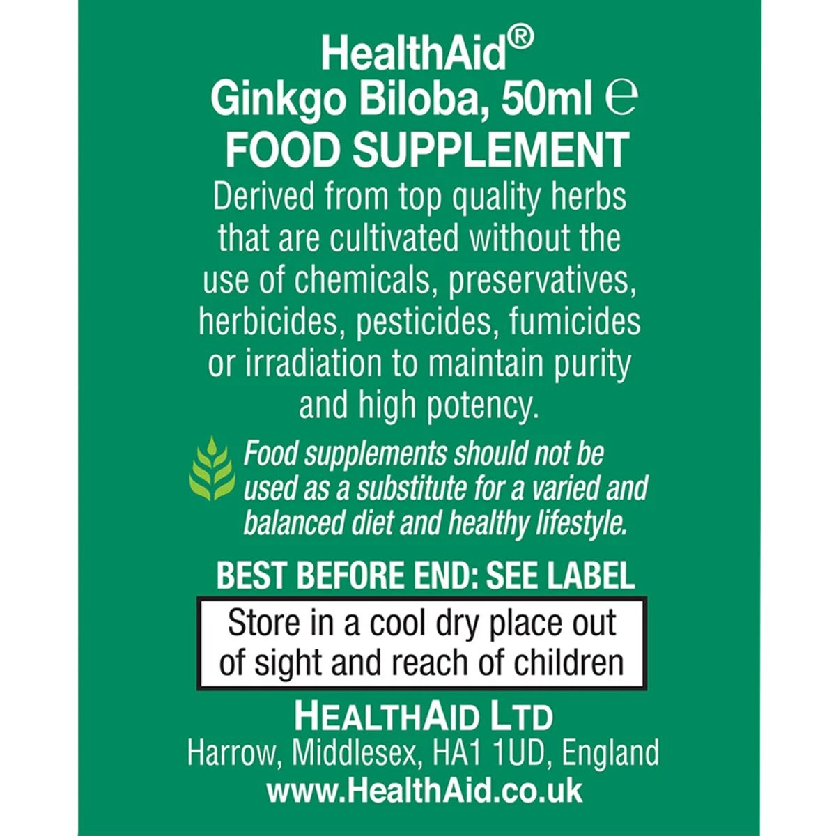 HEALTH AID - Ginkgo Biloba Herbal Liquid - 50ml