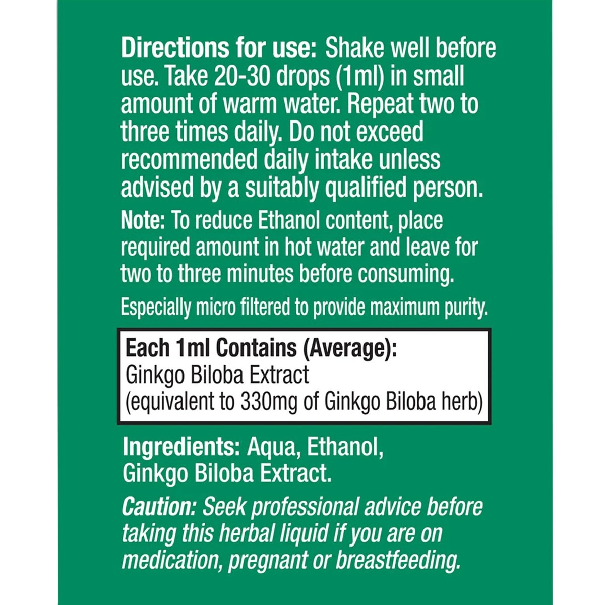 HEALTH AID - Ginkgo Biloba Herbal Liquid - 50ml
