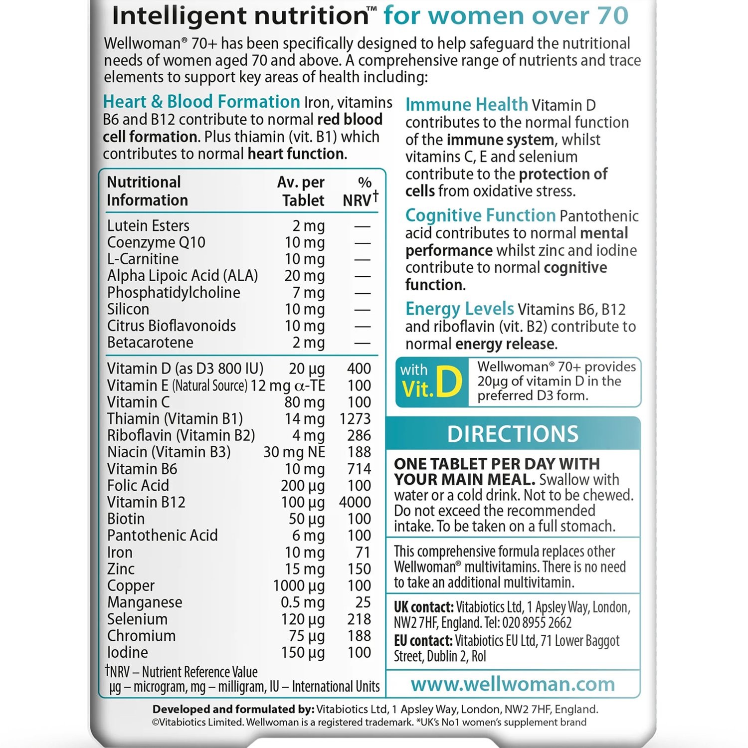 VITABIOTICS - Wellwoman 70+ - 30tabs