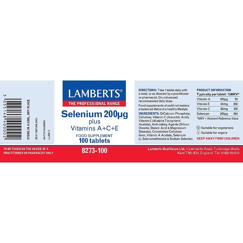 LAMBERTS - Selenium 200μg plus A+C+E - 100tabs