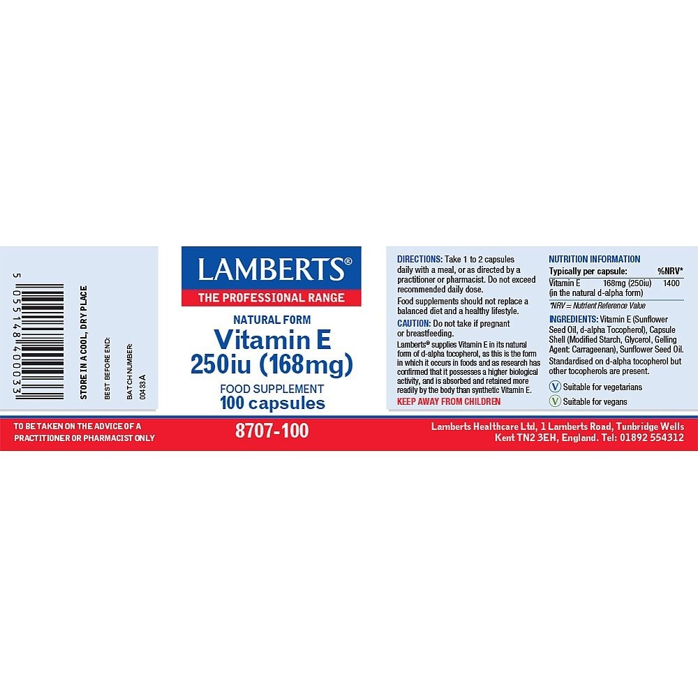 LAMBERTS - Vitamin E 250iu - 100caps
