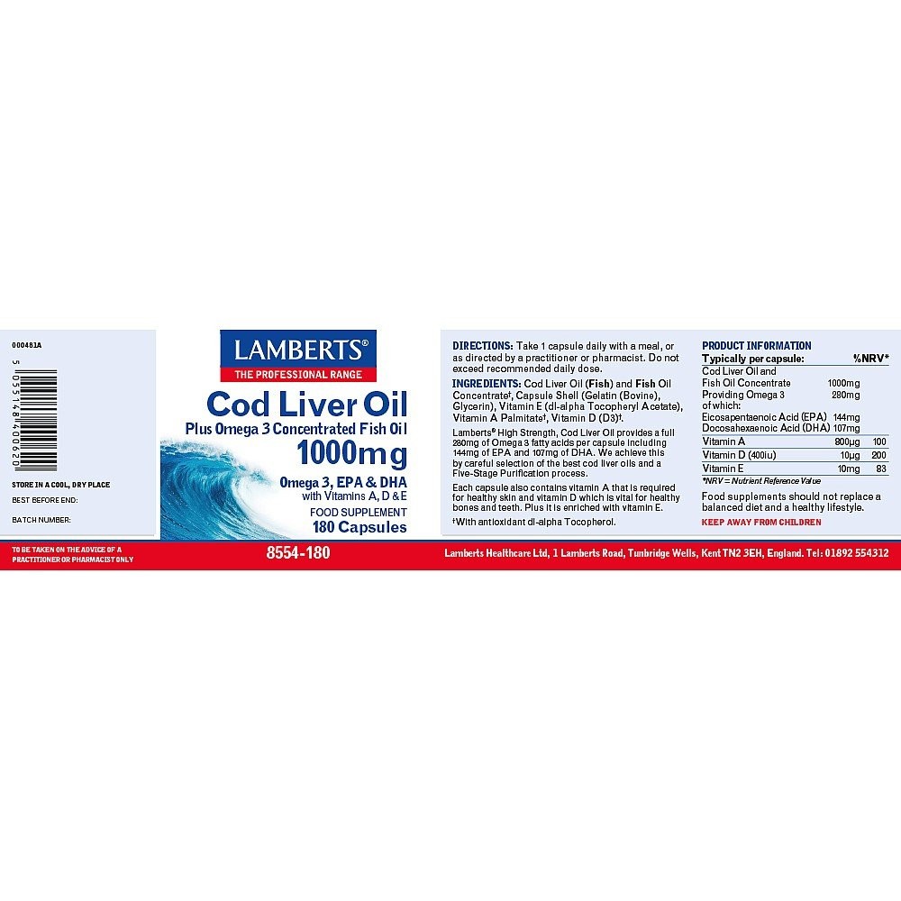 LAMBERTS - Cod Liver Oil 1000mg - 180caps