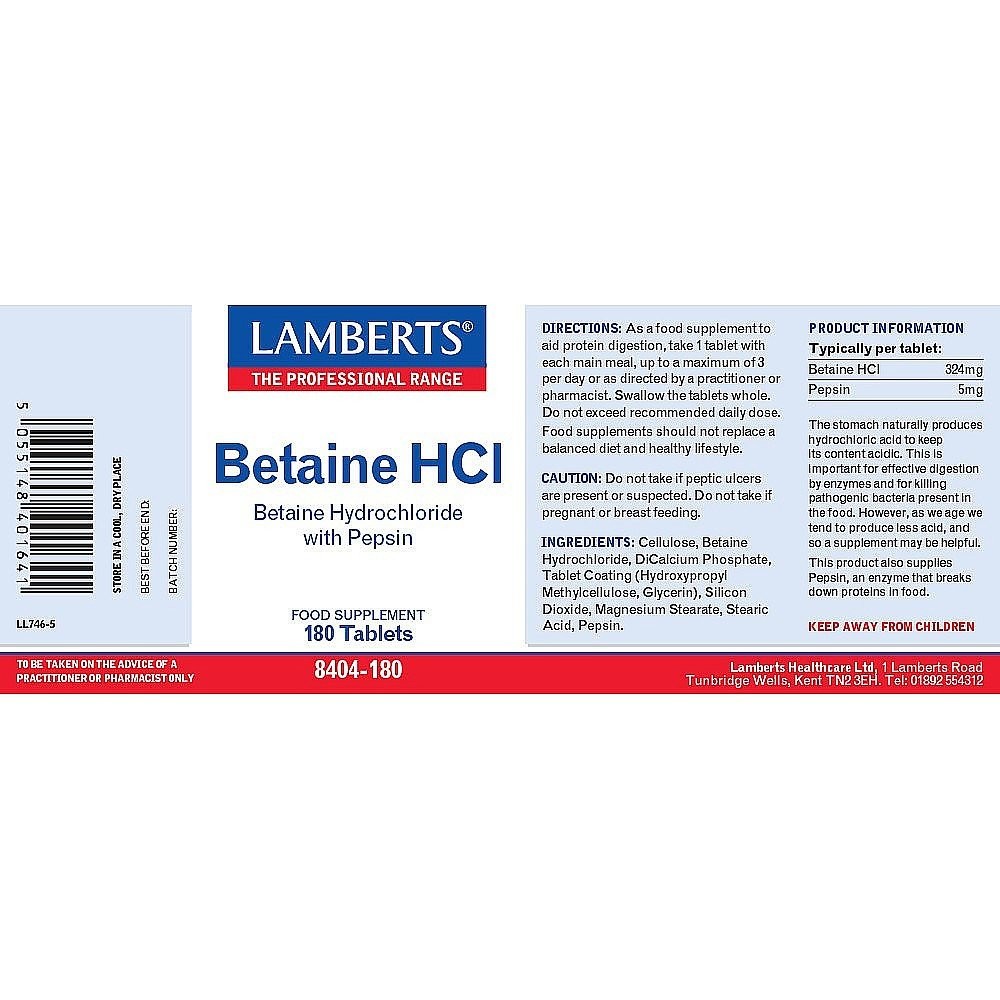 LAMBERTS – Betaine HCI - 180tabs