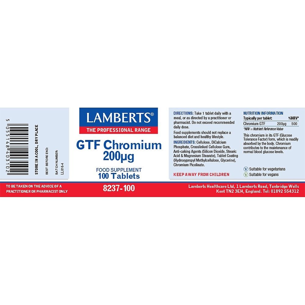 LAMBERTS - GTF Chromium 200mg - 100tabs
