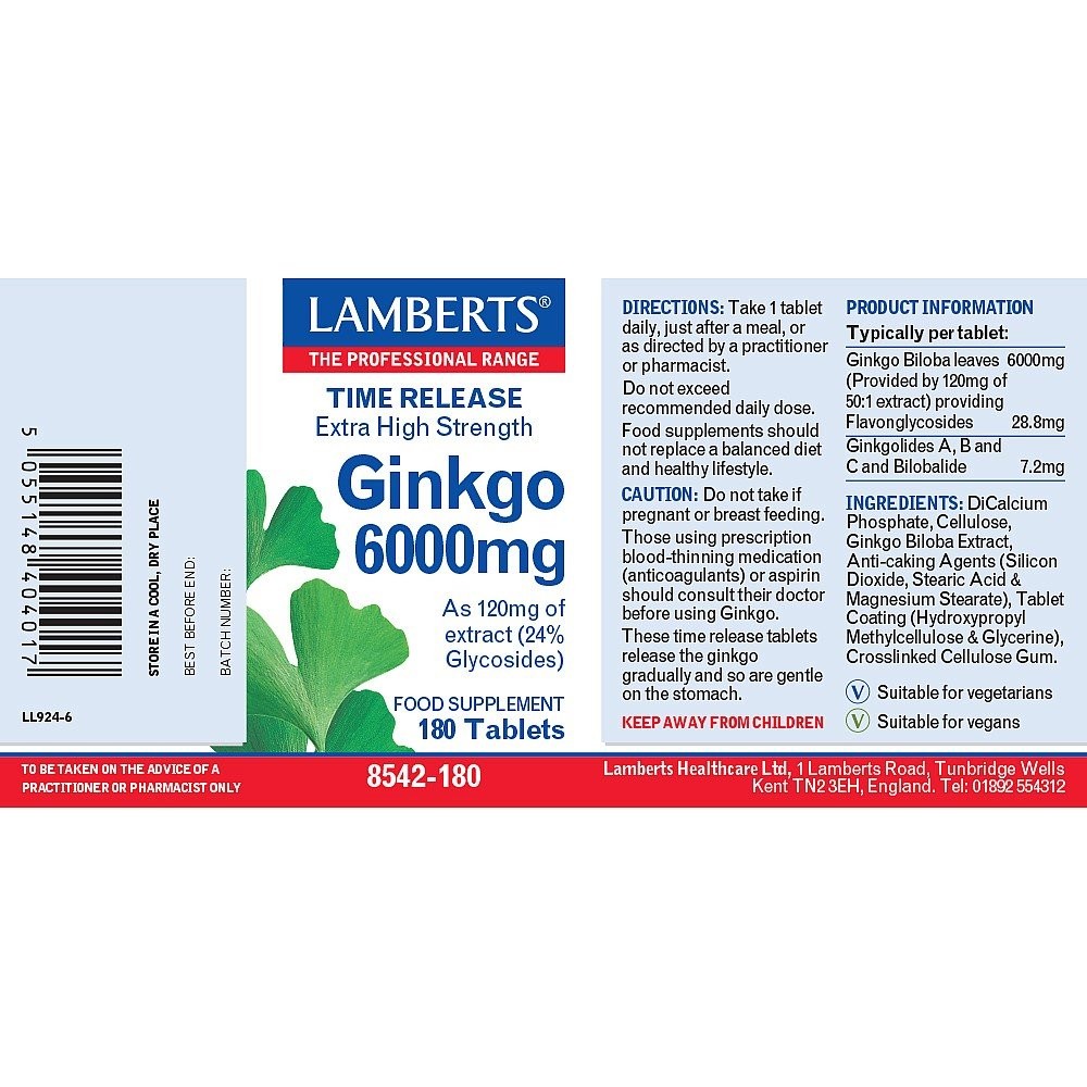 LAMBERTS - Ginkgo 6000mg - 180tabs