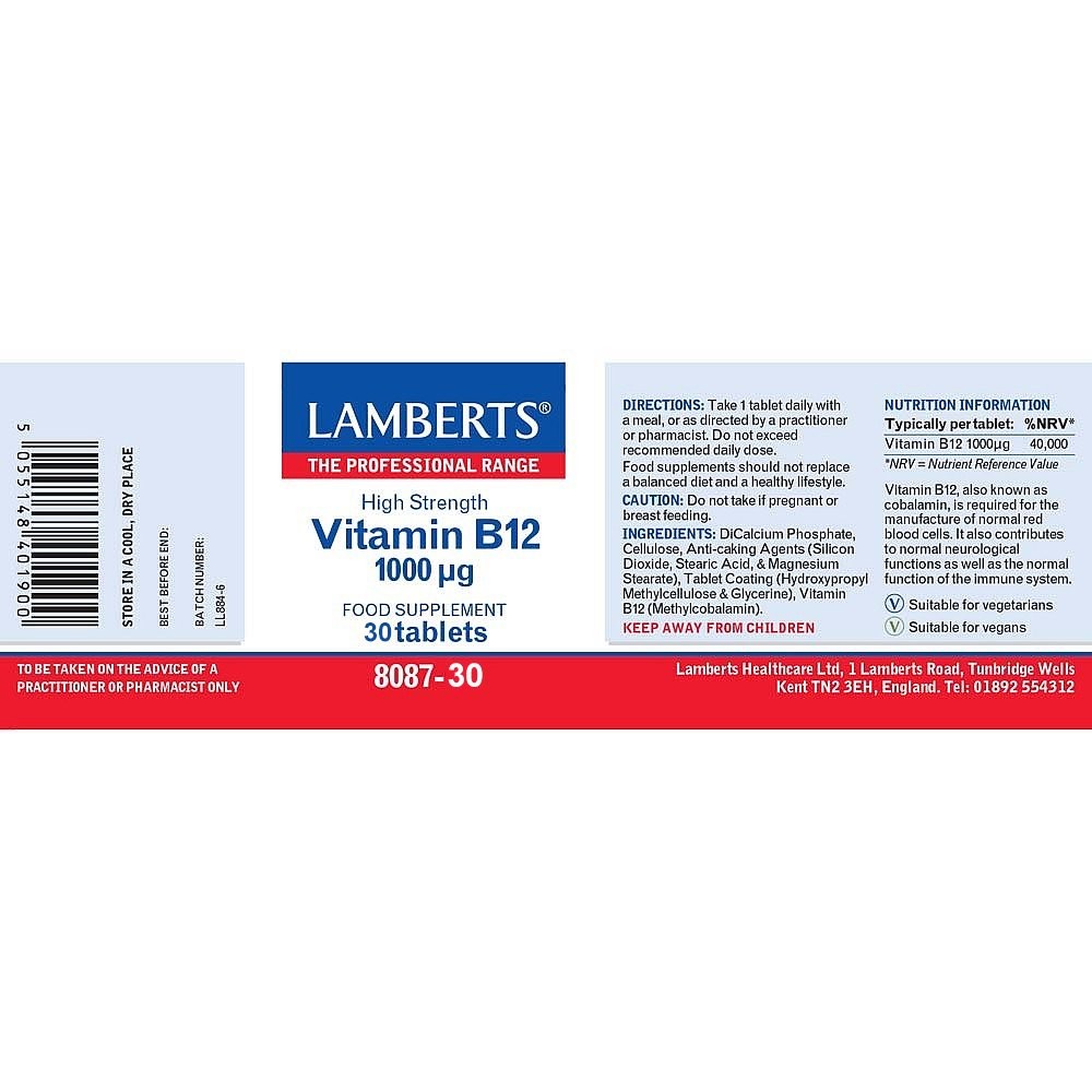 LAMBERTS - Vitamin B12 1000μg - 30tabs