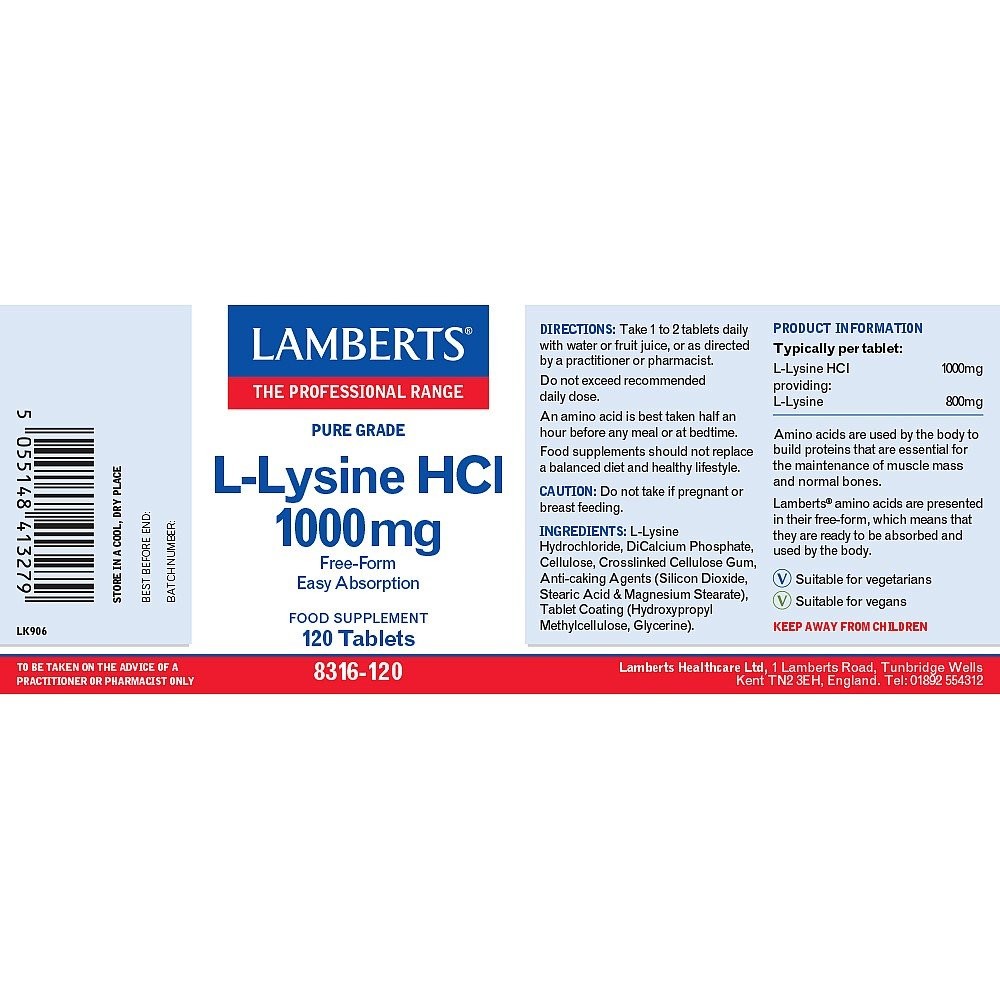 LAMBERTS - L-Lysine HCL 1000mg - 120tabs