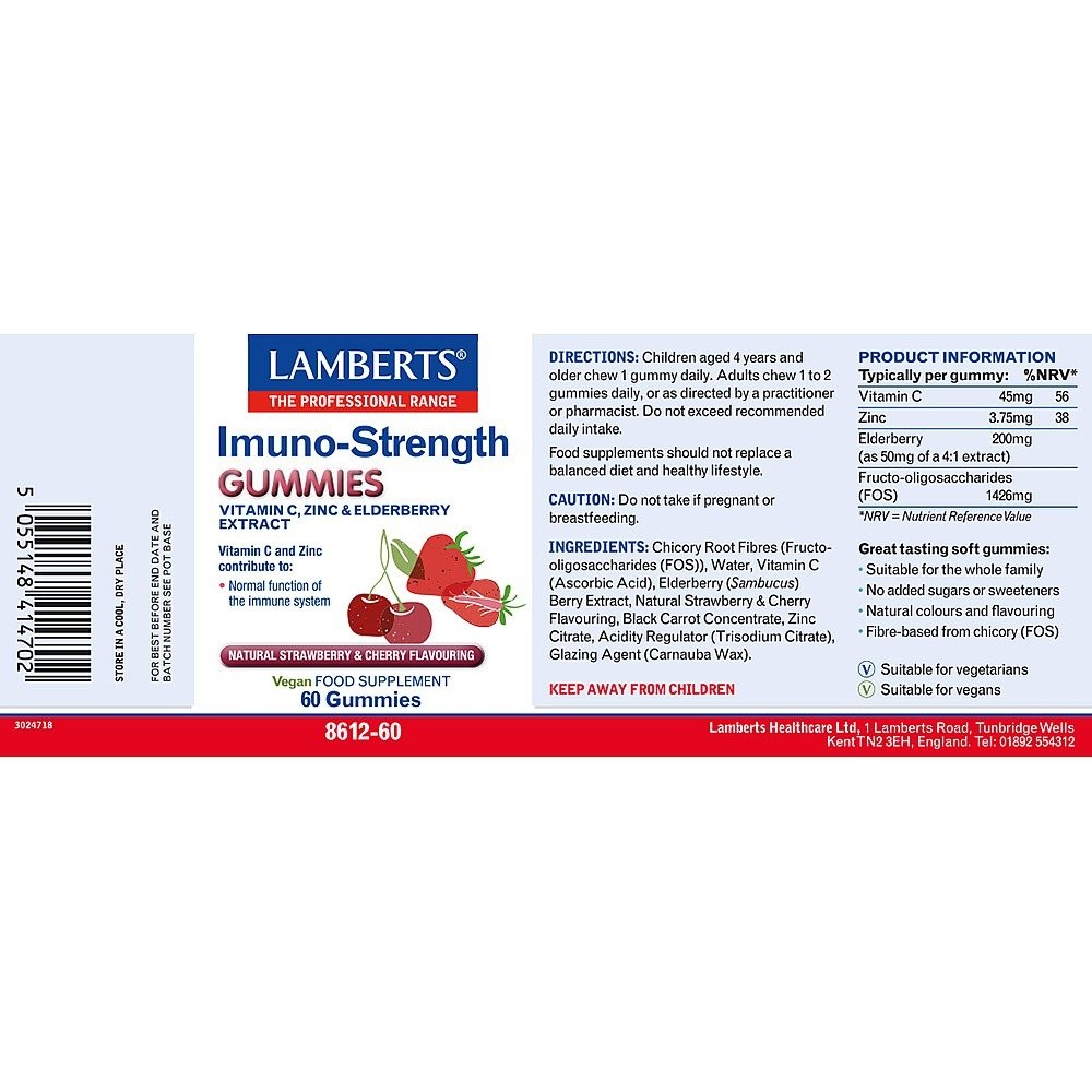 LAMBERTS - Immuno-Strength Gummies με γεύση κεράσι και φράουλα - 60gummies