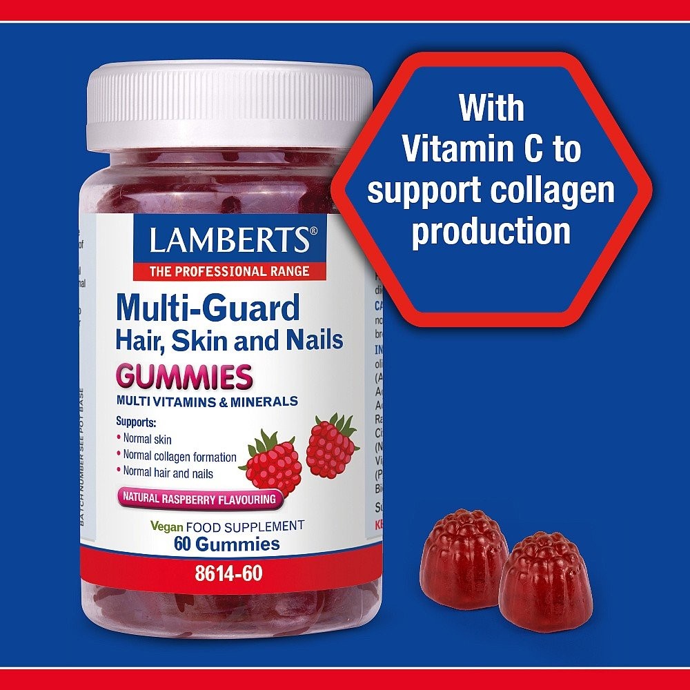 LAMBERTS - Multi Guard Hair, Skin and Nails με γεύση σμέουρο - 60gummies