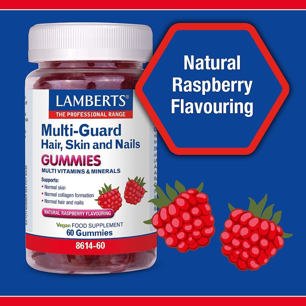 LAMBERTS - Multi Guard Hair, Skin and Nails με γεύση σμέουρο - 60gummies