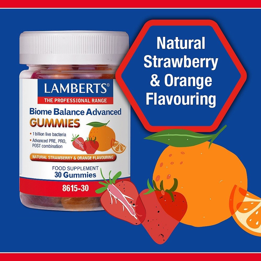 LAMBERTS - Biome Balance Advanced με γεύση πορτοκάλι και φράουλα - 30gummies