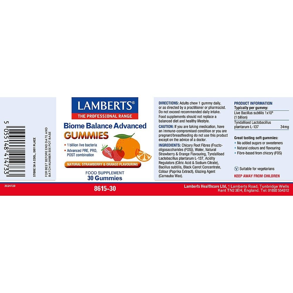 LAMBERTS - Biome Balance Advanced με γεύση πορτοκάλι και φράουλα - 30gummies