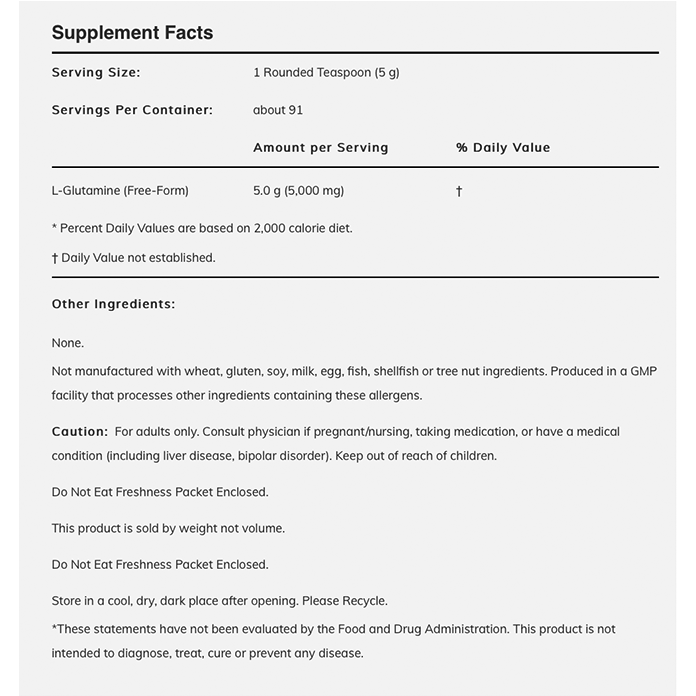 NOW - SPORTS L-Glutamine Powder Pure Free Form - 454gr