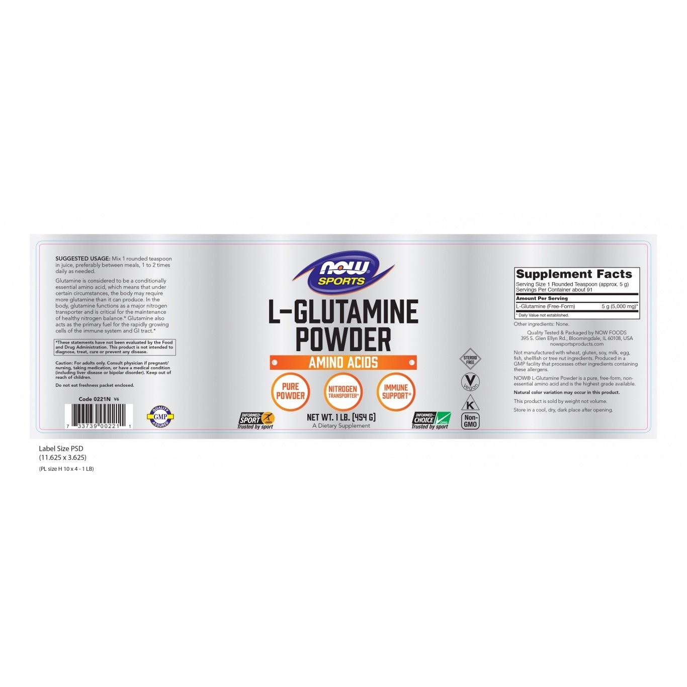 NOW - SPORTS L-Glutamine Powder Pure Free Form - 454gr