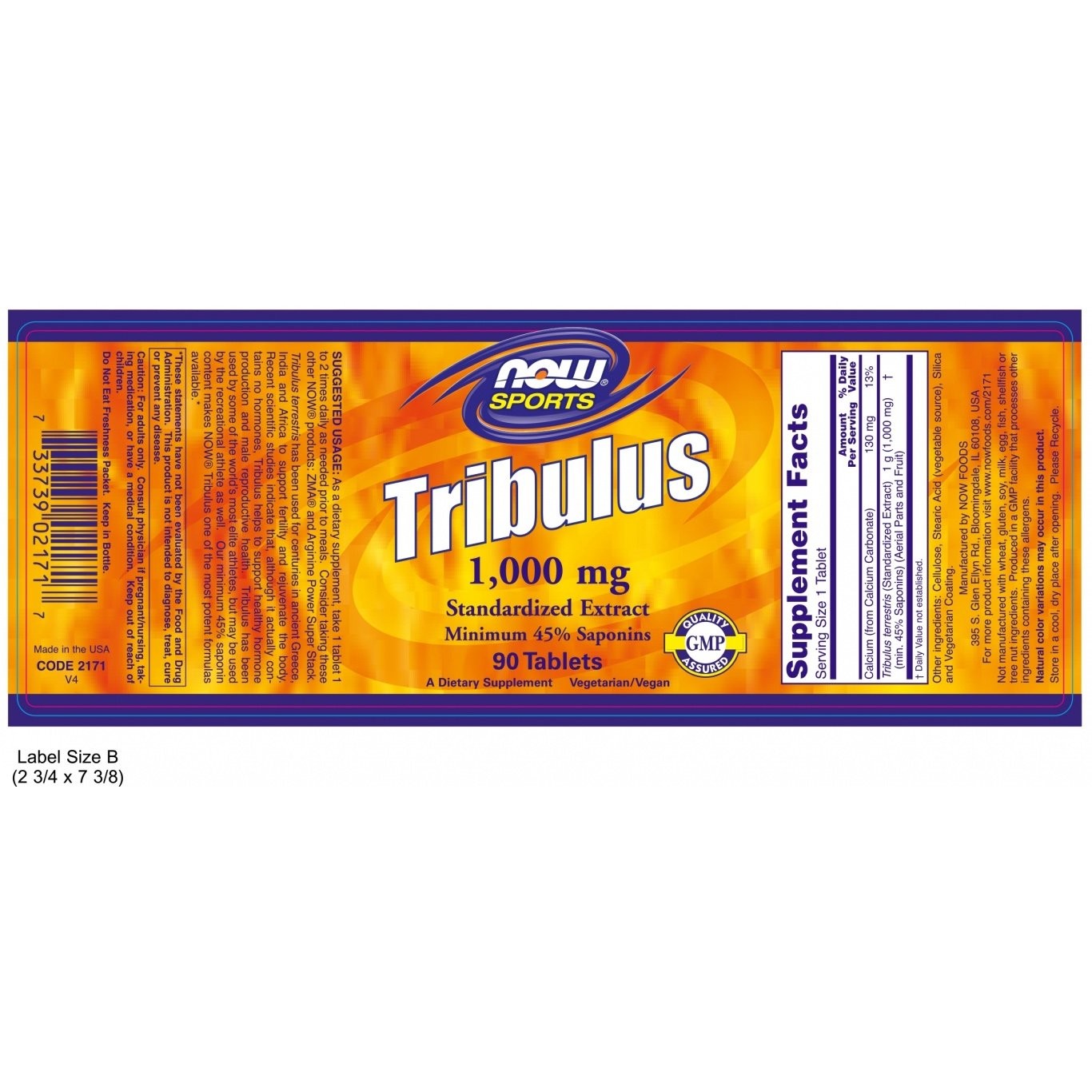 NOW - SPORTS Tribulus 1000mg - 90tabs