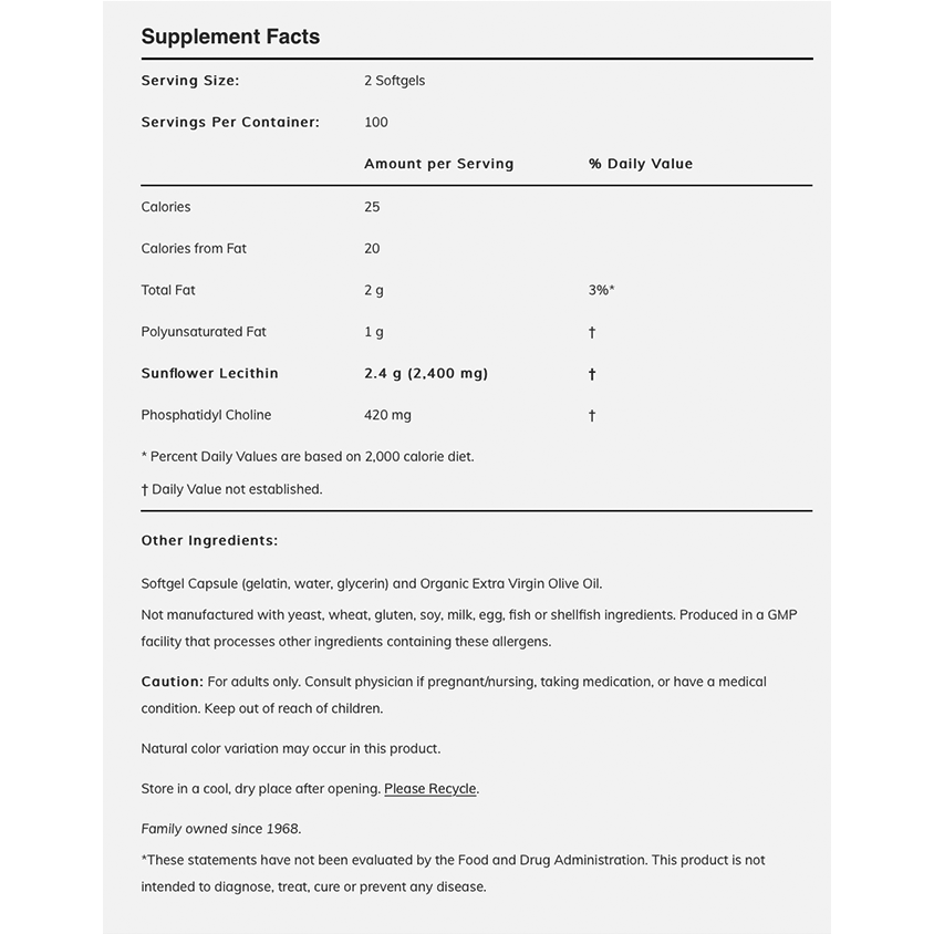 NOW - Sunflower Lecithin 1200mg - 100softgels