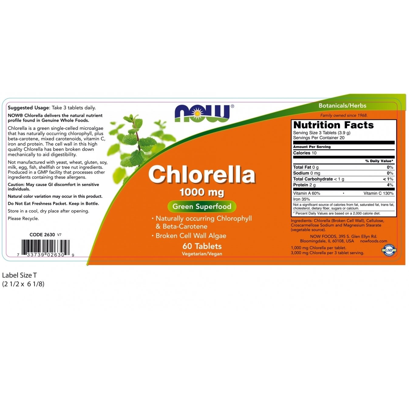 NOW - Chlorella 1000mg - 60tabs