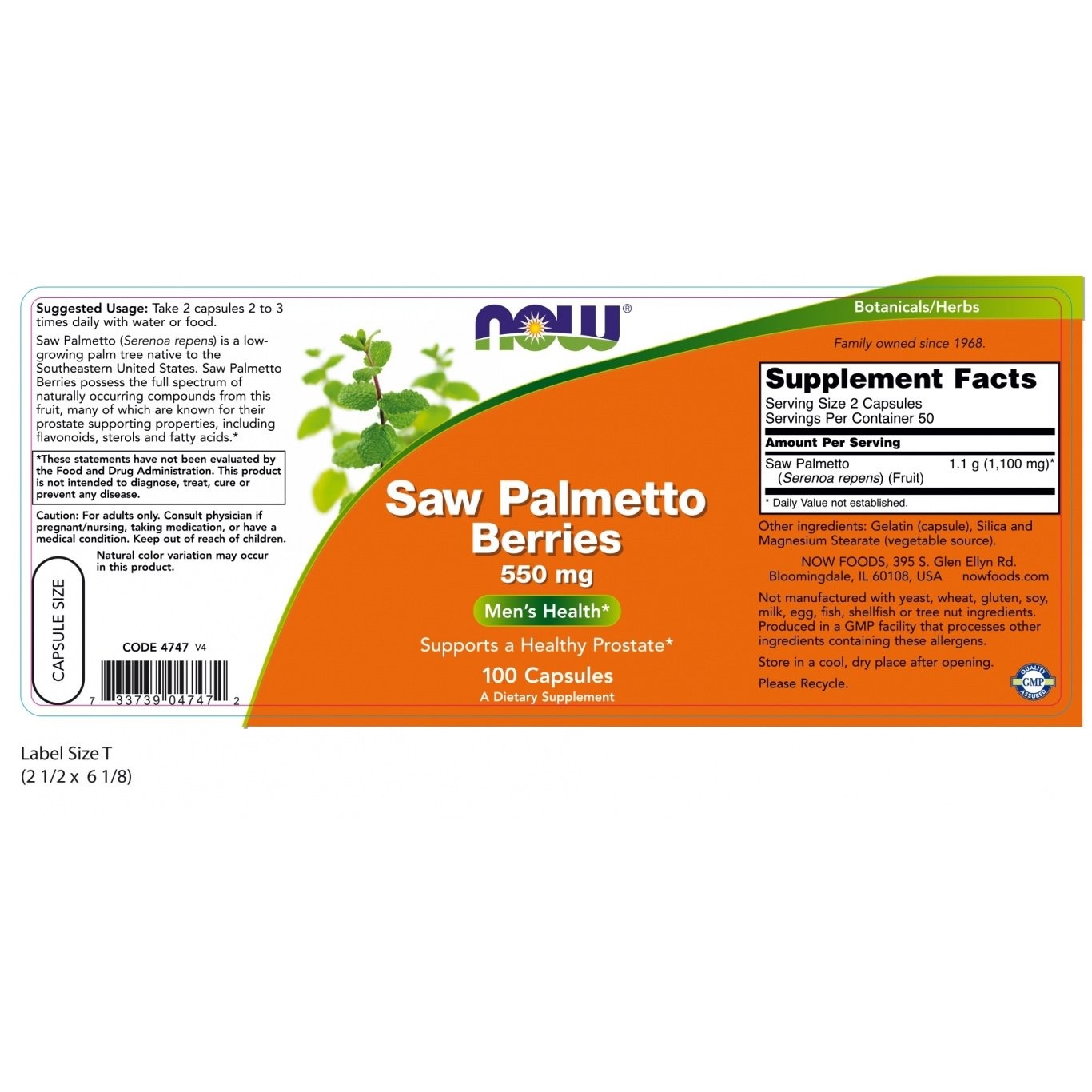 NOW - Saw Palmetto Berries 550mg - 100caps