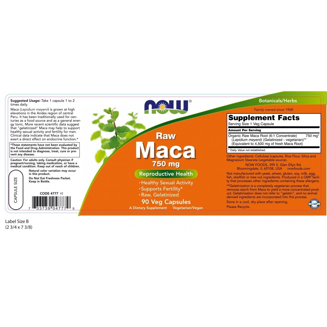 NOW - RAW MACA 750mg - 90caps