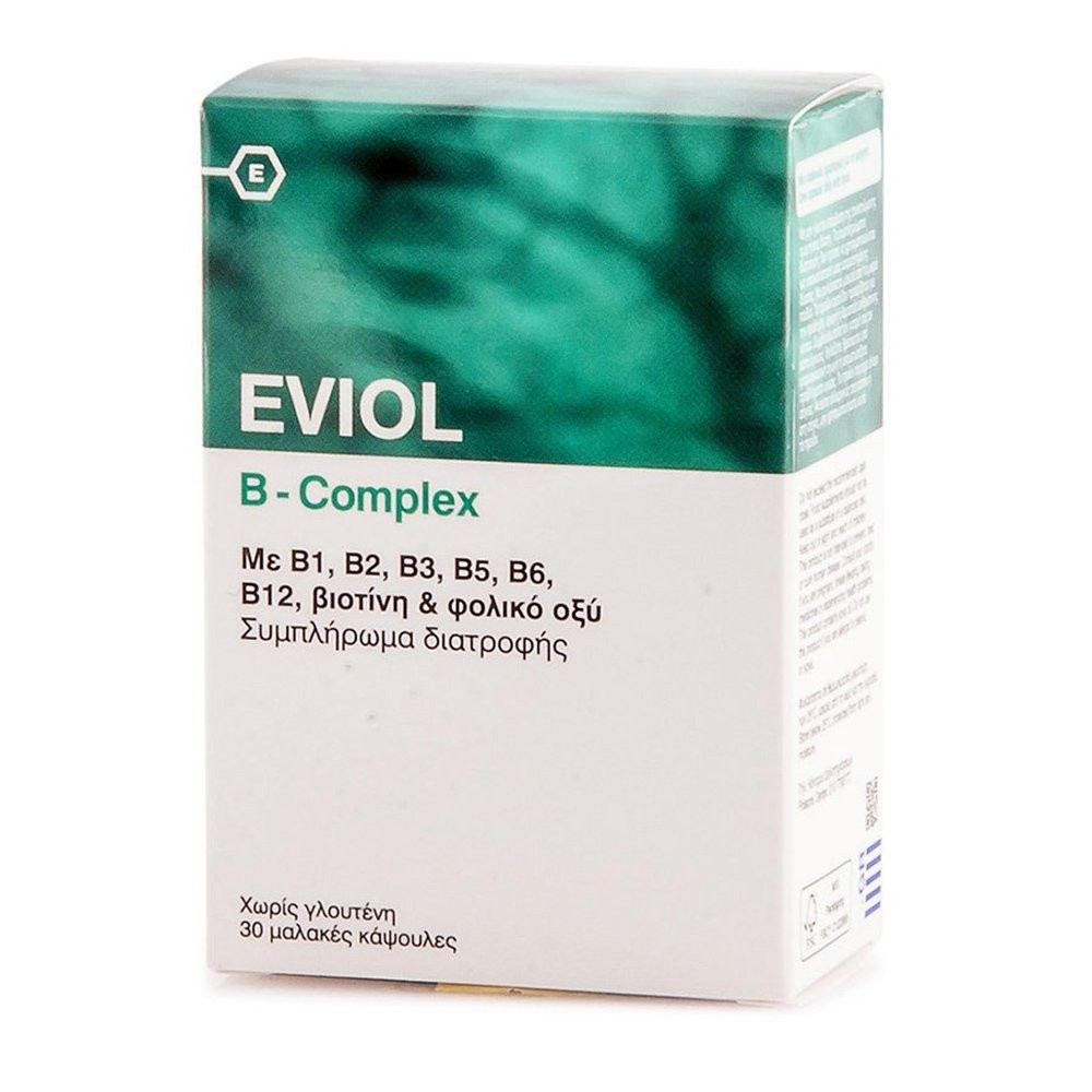 Eviol B-Complex Συμπλήρωμα Διατροφής για την Υποστήριξη της Φυσιολογικής Λειτουργίας του Νευρικού Συστήματος 30 Soft.Caps
