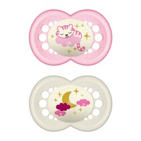 Mam Original Night Silicone Soother 16m+, 2 Τεμάχια, Κωδ 260S - Ροζ - Λευκό 2 - Ορθοδοντική Πιπίλα Σιλικόνης που Λάμπει στο Σκοτάδι