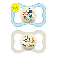 Mam Supreme Night Silicone Soother 6-16m Κωδ 248S 2 Τεμάχια - Γαλάζιο/ Λευκό 2 - Ορθοδοντική Πιπίλα Σιλικόνης που Λάμπει στο Σκοτάδι